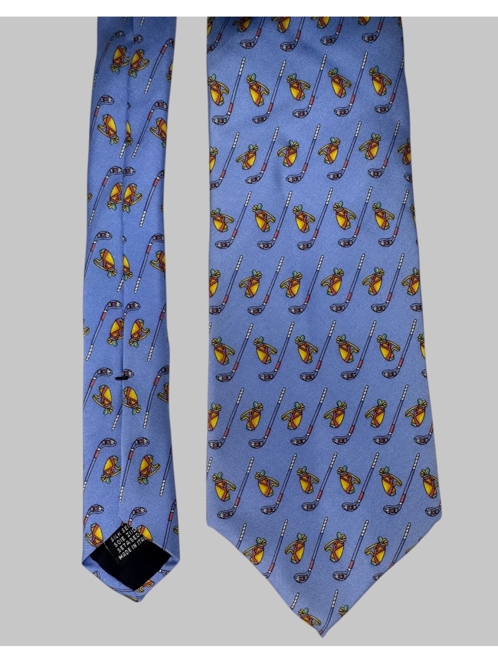 Louis Dell’Olio Golf Tie 100% Silk Made Italy Blue Golf Clubs Bags Necktie